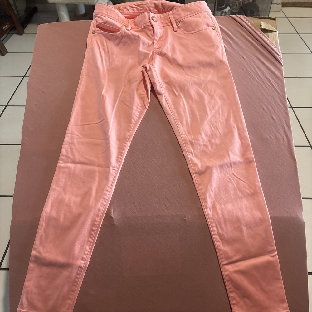 Lilly Pulitzer Worth Skinny Jeans Coral Pink Low Rise Slim Fit Women Size 4